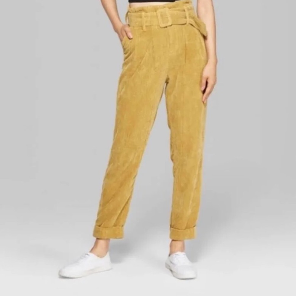 Wild fable High-Waist Belted Corduroy Ankle Pants - Mustard